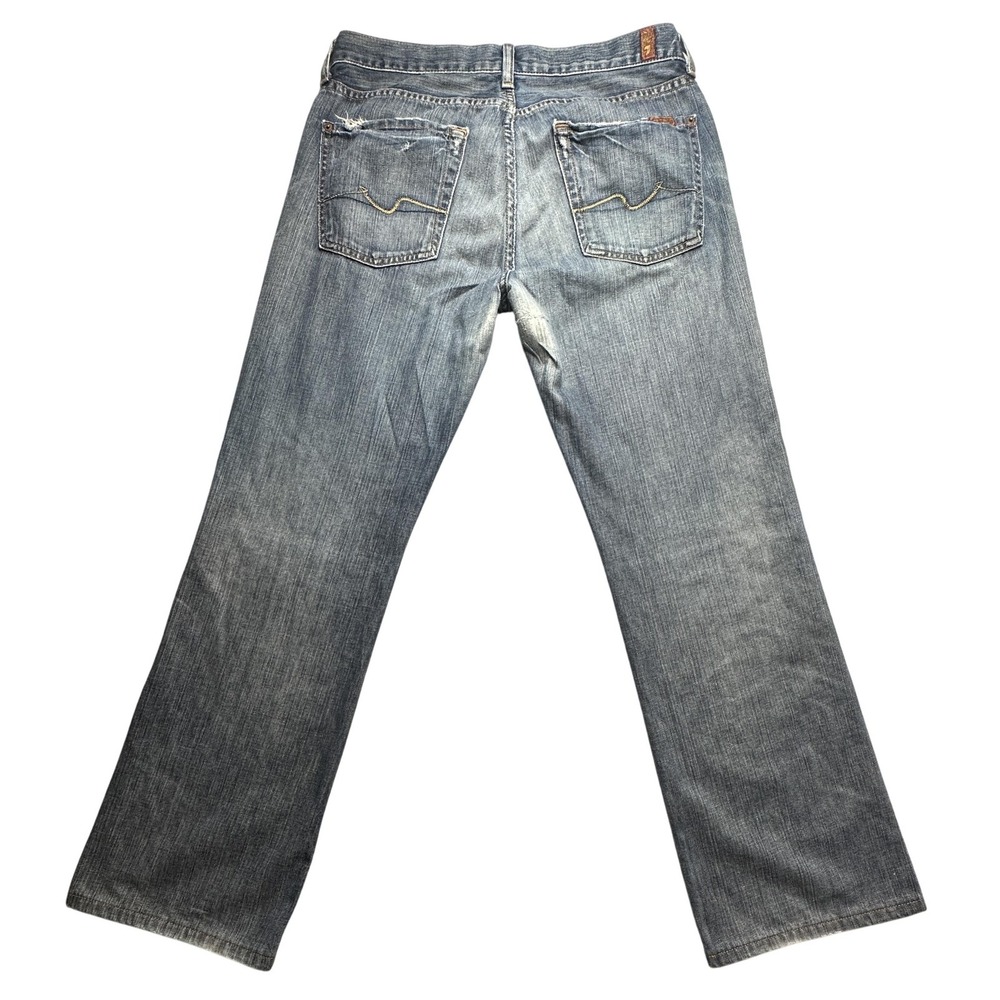 7 For All Mankind Jeans Womens 32 Blue Bootcut Medium Wash Distressed Denim‎
